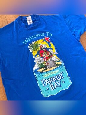 Vintage 90s Captain Morgan Parrot Bay Shirt XL Single Stitch Double Sided Blue